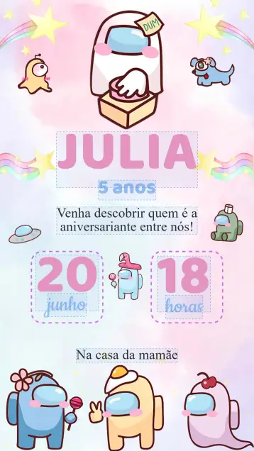 Convite Convite Aniversário Amoung us editável e personalizável