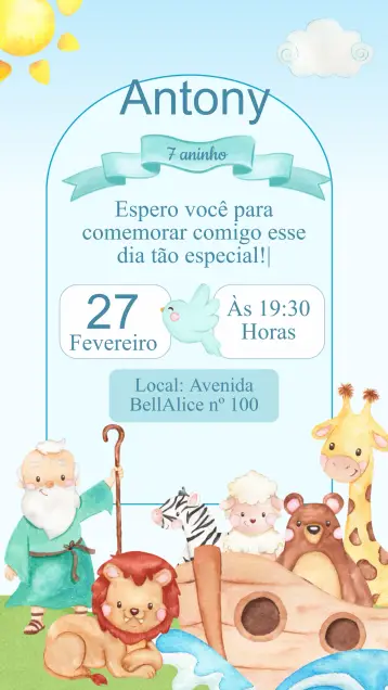 Invite Ark of Noah Birthday Invitation editable and customizable