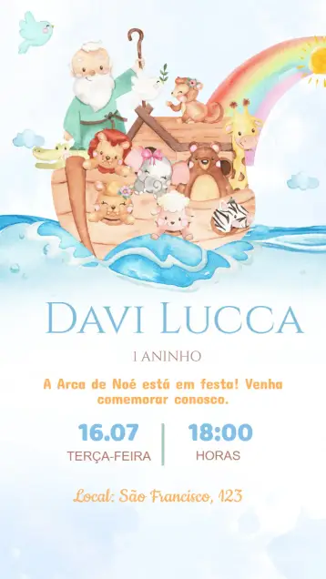 Invitación Invitación Cumpleaños Arca de Noé editable y personalizable