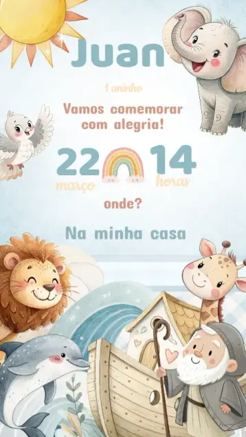Convite Convite Aniversário Arca de Noé editável e personalizável