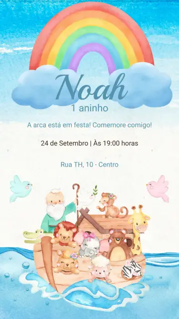 Convite Convite Aniversário Arca de Noé editável e personalizável