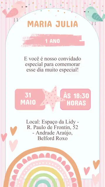 Convite Convite Aniversário Arco Íris para aniversário infantil – tema aniversário infantil (colorido, divertido, lúdico, fantasia, alegre)