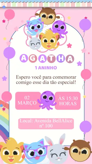 Invitación Invitación Cumpleaños Bolofofo Rosa editable y personalizable