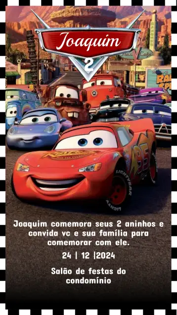 Convite Convite Aniversário CARROS editável e personalizável