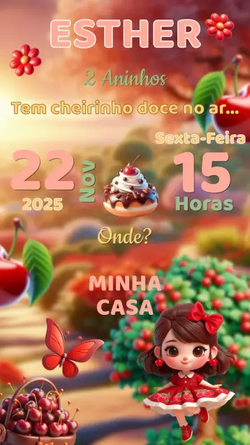 Invitación Invitación Cumpleaños Cerecita editable y personalizable