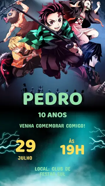 Convite Convite Aniversário Damon Slayer editável e personalizável