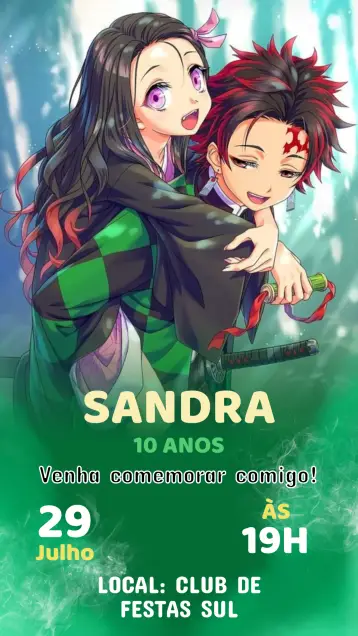 Convite Convite Aniversário Damon Slayer editável e personalizável