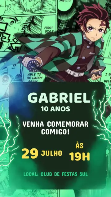 Convite Convite Aniversário Damon Slayer – tema aniversário infantil