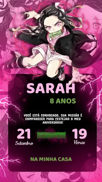 Convite Convite Aniversário Damon Slayer – tema aniversário infantil