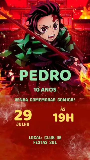 Convite Convite Aniversário Damon Slayer – tema aniversário infantil