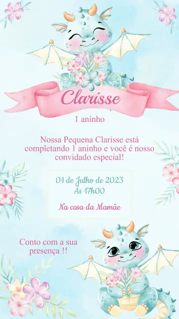 Convite Convite Aniversário Dragão aquarela editável e personalizável