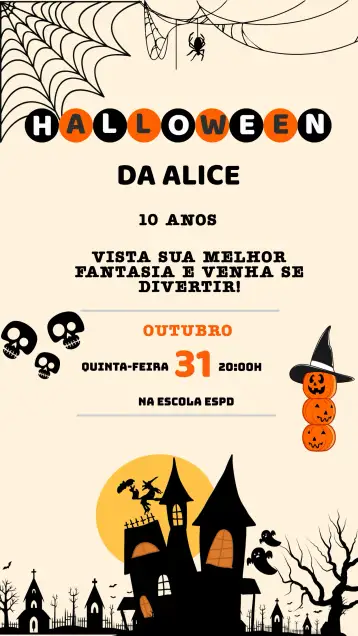 Convite Halloween Birthday Halloween Party Invitation para halloween-themed birthday party. – tema commemorative dates (dark, spooky, fantasy, magical, autumnal, vintage)