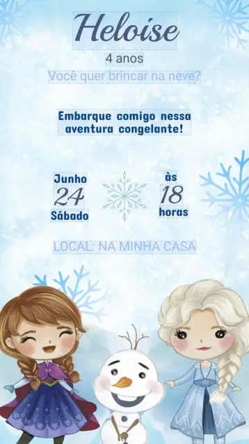 Convite Convite Aniversário Frozen editável e personalizável