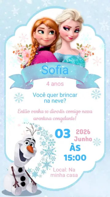 Convite Convite Aniversário Frozen editável e personalizável