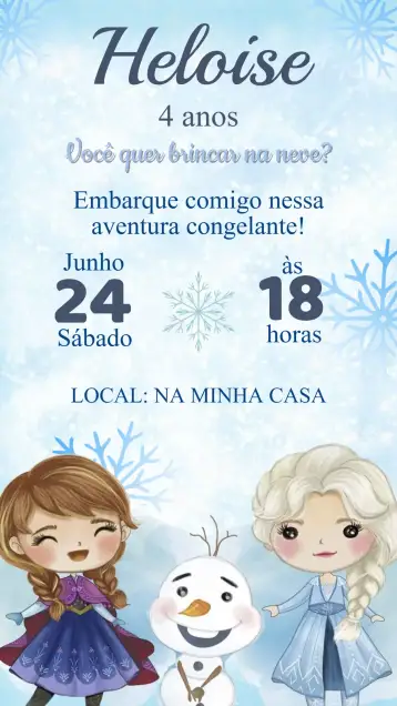 Convite Convite Aniversário Frozen – tema aniversário infantil