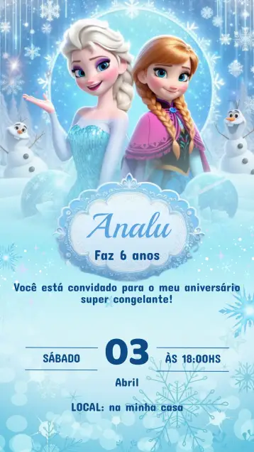 Convite Convite Aniversário Frozen editável e personalizável