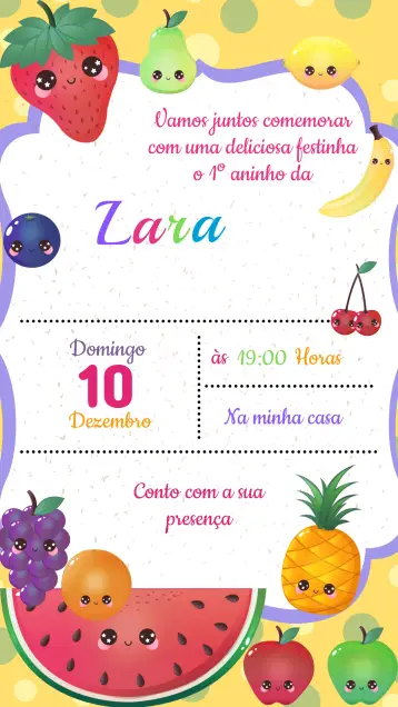 Convite Convite Aniversário Frutas editável e personalizável