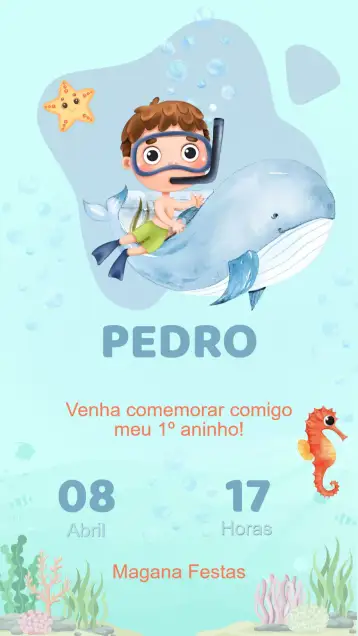 Convite Convite Aniversário Fundo do Mar para aniversário de 15 anos com tema fundo do mar. – tema 15 anos (marinho, colorido, divertido, tropical, lúdico)