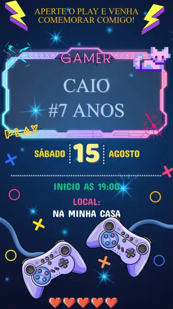 Convite Convite Aniversário Gamer – tema aniversário infantil