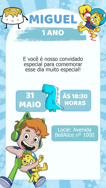 Convite Convite Aniversário Gato Galático para aniversário infantil – tema aniversário infantil (galático, colorido, divertido, infantil, lúdico)