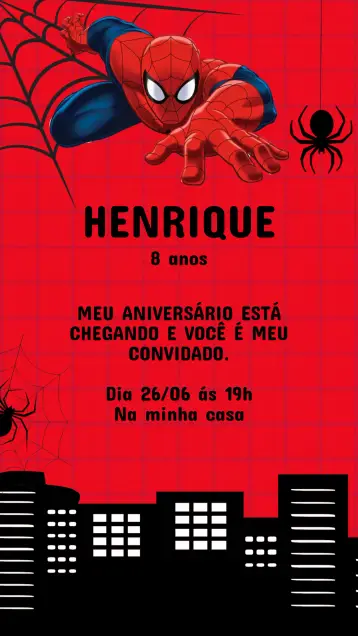 Convite Convite Aniversário - Homem Aranha editável e personalizável