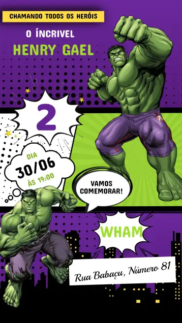 Convite Convite Aniversário Hulk – tema aniversário infantil