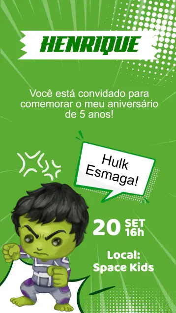 Invitación Invitación Cumpleaños Hulk editable y personalizable