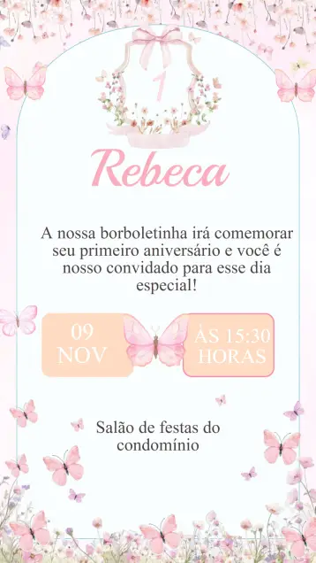 Convite Convite Aniversário Jardim das Borboletas editável e personalizável