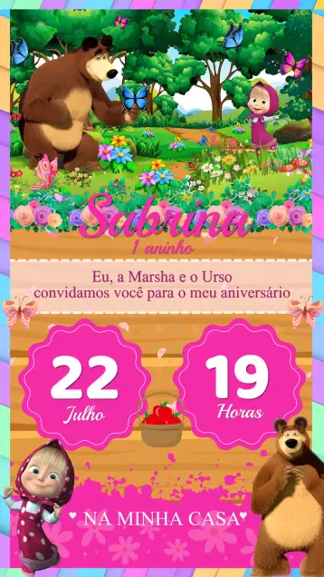 Convite Convite Aniversário Masha e o Urso – tema aniversário infantil