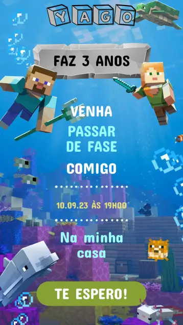Convite Convite Aniversário Minecraft – tema aniversário infantil