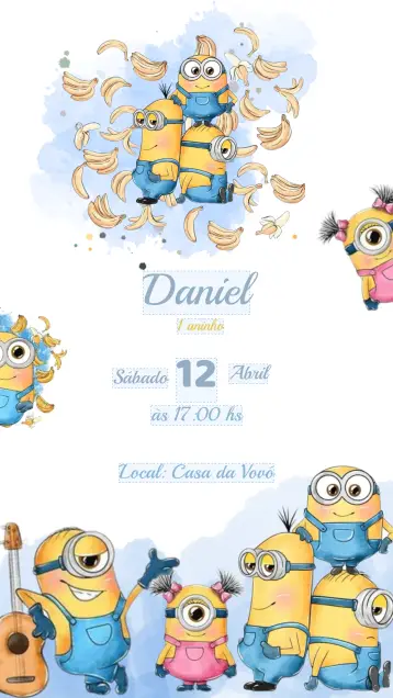 Convite Convite Aniversário Minions editável e personalizável