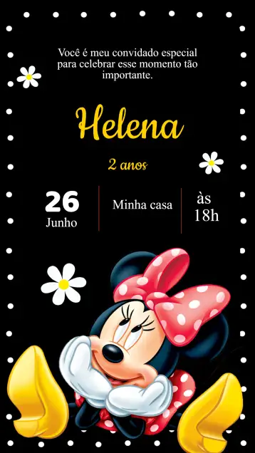 Convite Invitación Cumpleaños Minnie Roja para cumpleaños infantil – tema cumpleaños infantil (colores vibrantes, estilo Disney, detalles de lunares, elegantes lazos, elementos lúdicos)