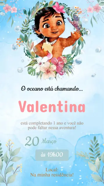 Convite Convite Aniversário Moana Baby editável e personalizável