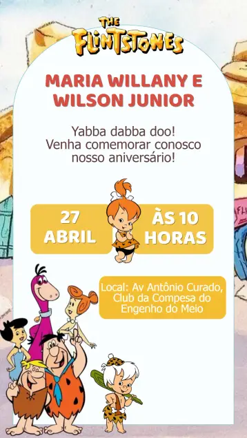 Convite Convite Aniversário Os Flinstones editável e personalizável