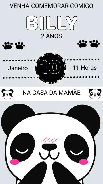 Convite Convite Aniversário Panda editável e personalizável
