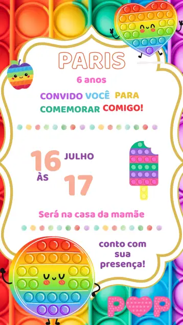 Convite Convite Aniversário Pop lt – tema aniversário infantil
