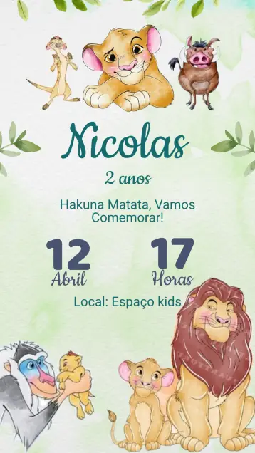 Convite Convite Aniversário Rei Leão editável e personalizável