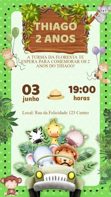 Convite Convite Aniversário Safari editável e personalizável