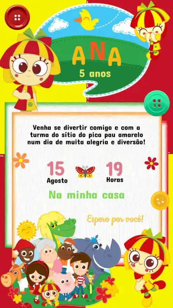 Convite Convite Aniversário Sítio do Picapau Amarelo – tema aniversário infantil