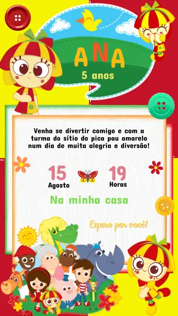 Convite Convite Aniversário Sítio do Picapau Amarelo editável e personalizável