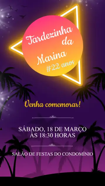 Convite Convite Aniversário Tardezinha para aniversário infantil. – tema aniversário infantil (verão, musical, colorido, descontraído, tropical, festivo)
