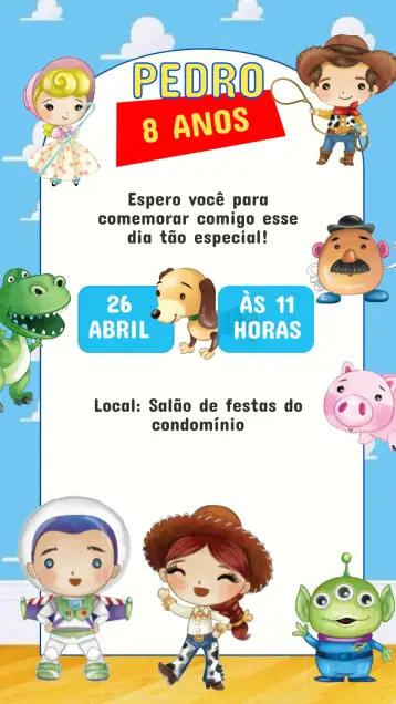 Convite Convite Aniversário Toy Story – tema aniversário infantil