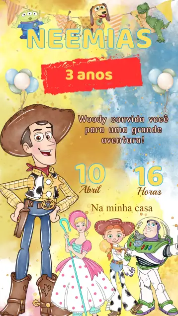 Convite Convite Aniversário Toy Story – tema aniversário infantil