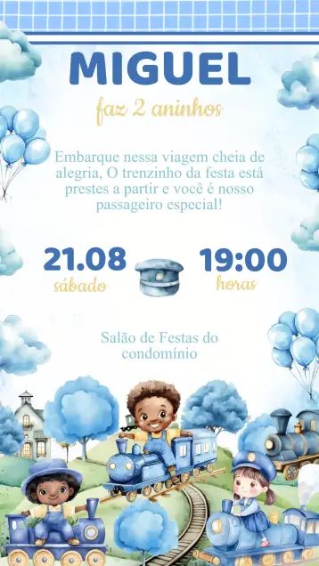Invite Blue Train Birthday Invitation editable and customizable