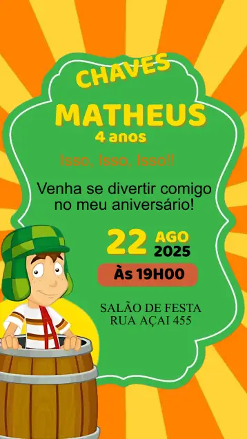 Convite Invitación Cumpleaños La Vecindad del Chavo para cumpleaños infantil. – tema cumpleaños infantil (colorido, divertido, vintage, ilustraciones animadas, juguetón)