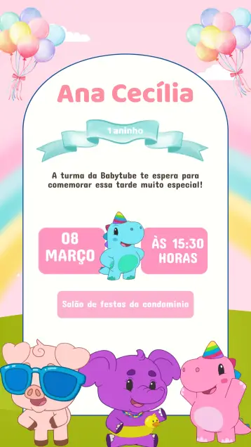 Convite Convite Aniversário Turmatube editável e personalizável