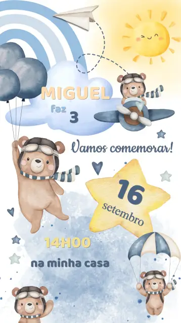 Invite Aviator Teddy Bear Birthday Invitation editable and customizable