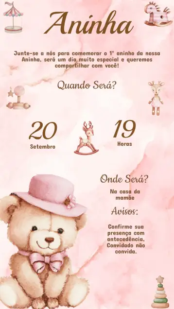 Convite Convite Aniversário Ursinho – tema aniversário infantil