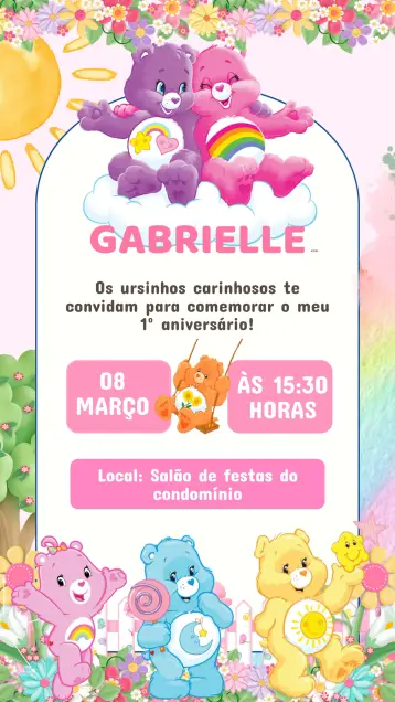 Convite Convite Aniversário Ursinhos Carinhosos editável e personalizável