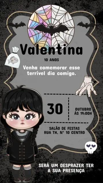 Convite Convite Aniversário Wandinha – tema aniversário infantil